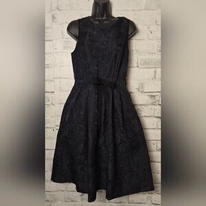H&M Black Floral Jacquard Fit & Flare Dress w/ Bow | Size 10